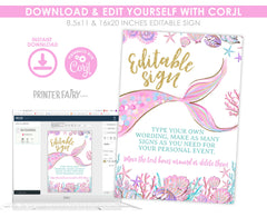 Mermaid Sign Editable Template for any celebration (Digital Instant Download)