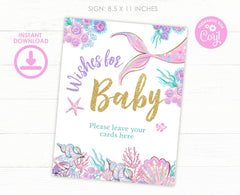 Mermaid Baby Shower Wishes Card, Editable Baby Sprinkle Game (Digital Download)