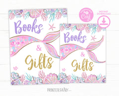 Mermaid Baby Shower Games Sign, Editable Mermosa Bar, Books & Gifts (Digital Download)