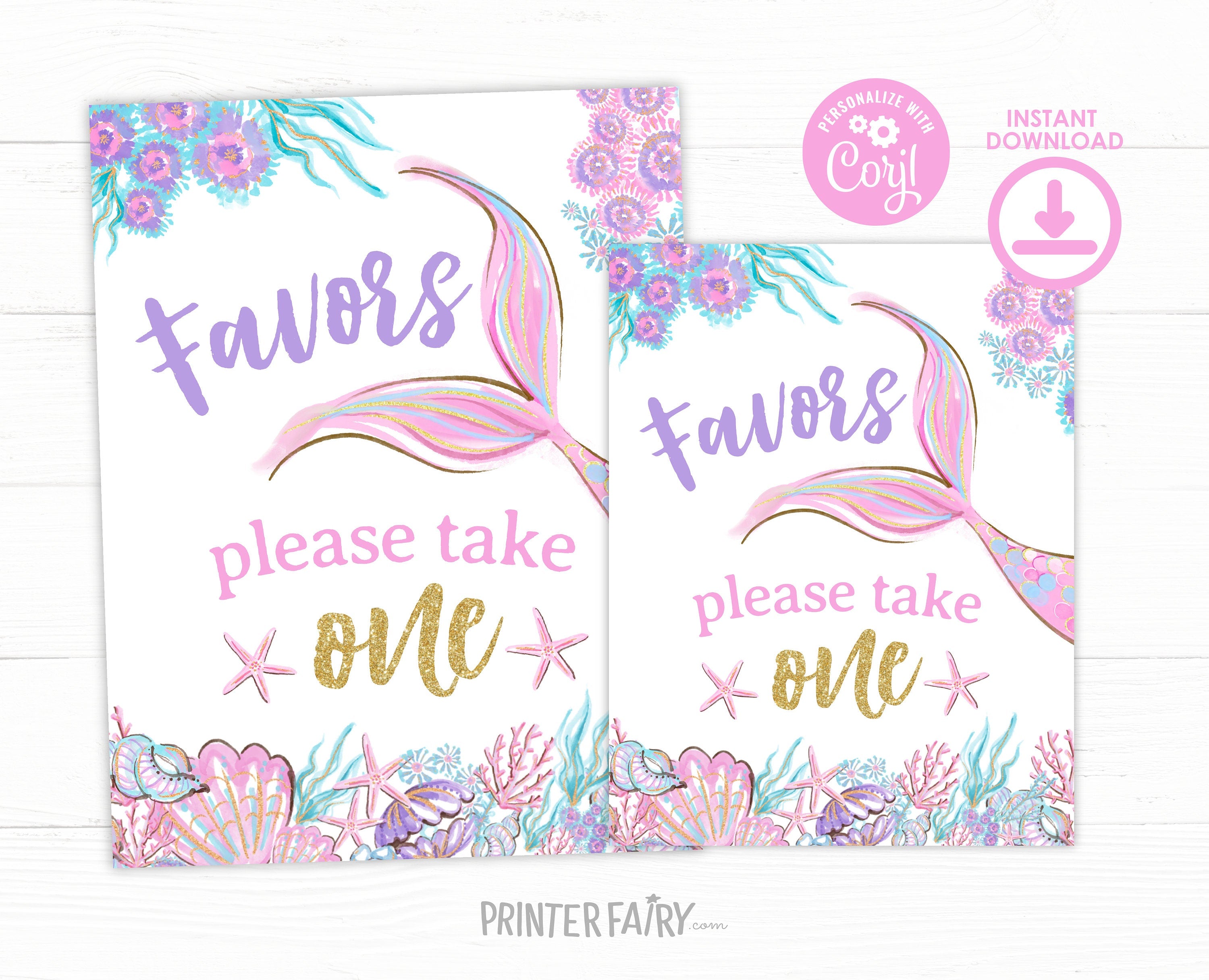 Mermaid Baby Shower Games Sign, Editable Mermosa Bar, Books & Gifts (Digital Download)