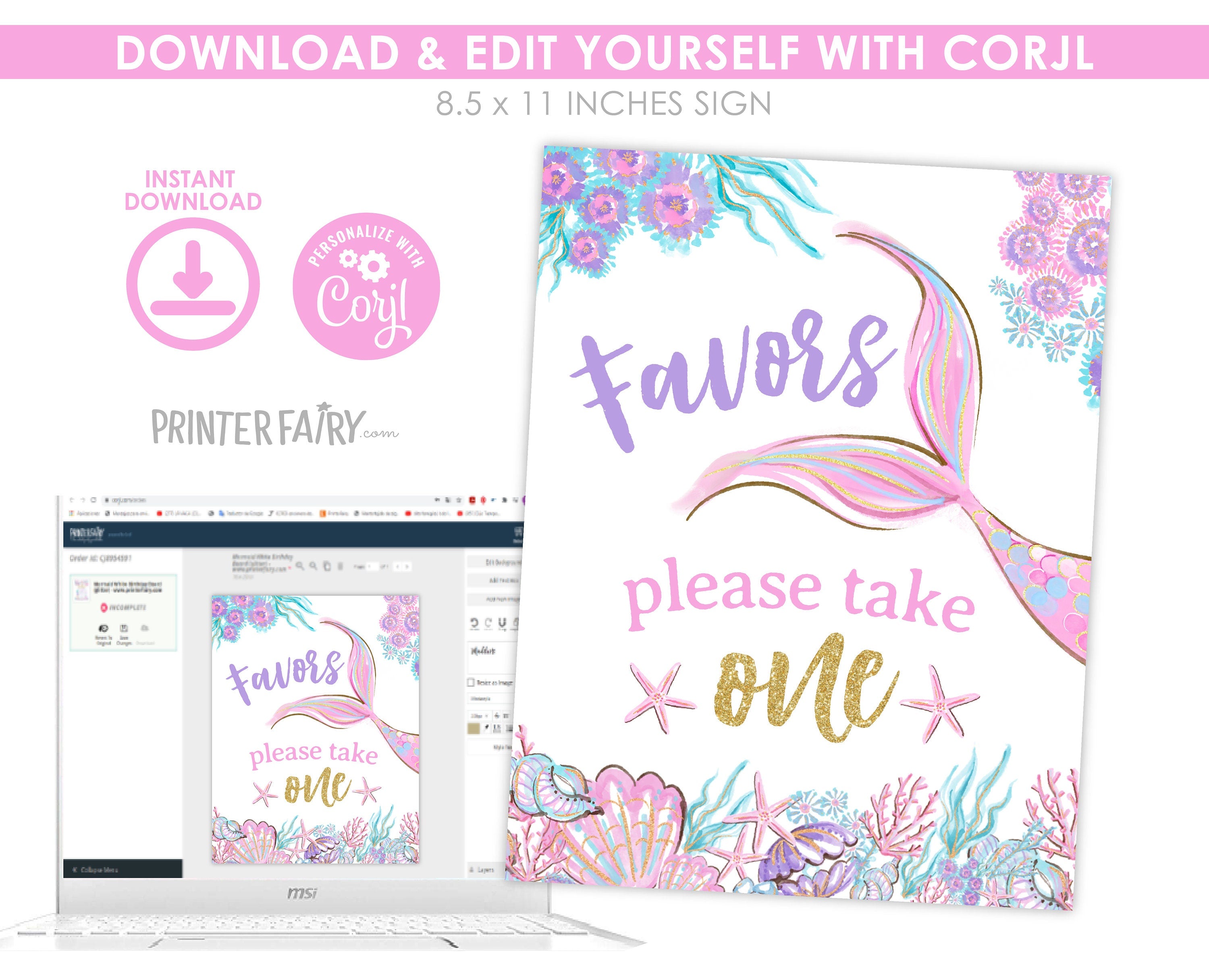 Mermaid Baby Shower Games Sign, Editable Mermosa Bar, Books & Gifts (Digital Download)
