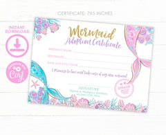 Mermaid Adoption Certificate and Sign Templates, Under The Sea Party Favor (Instant Download)