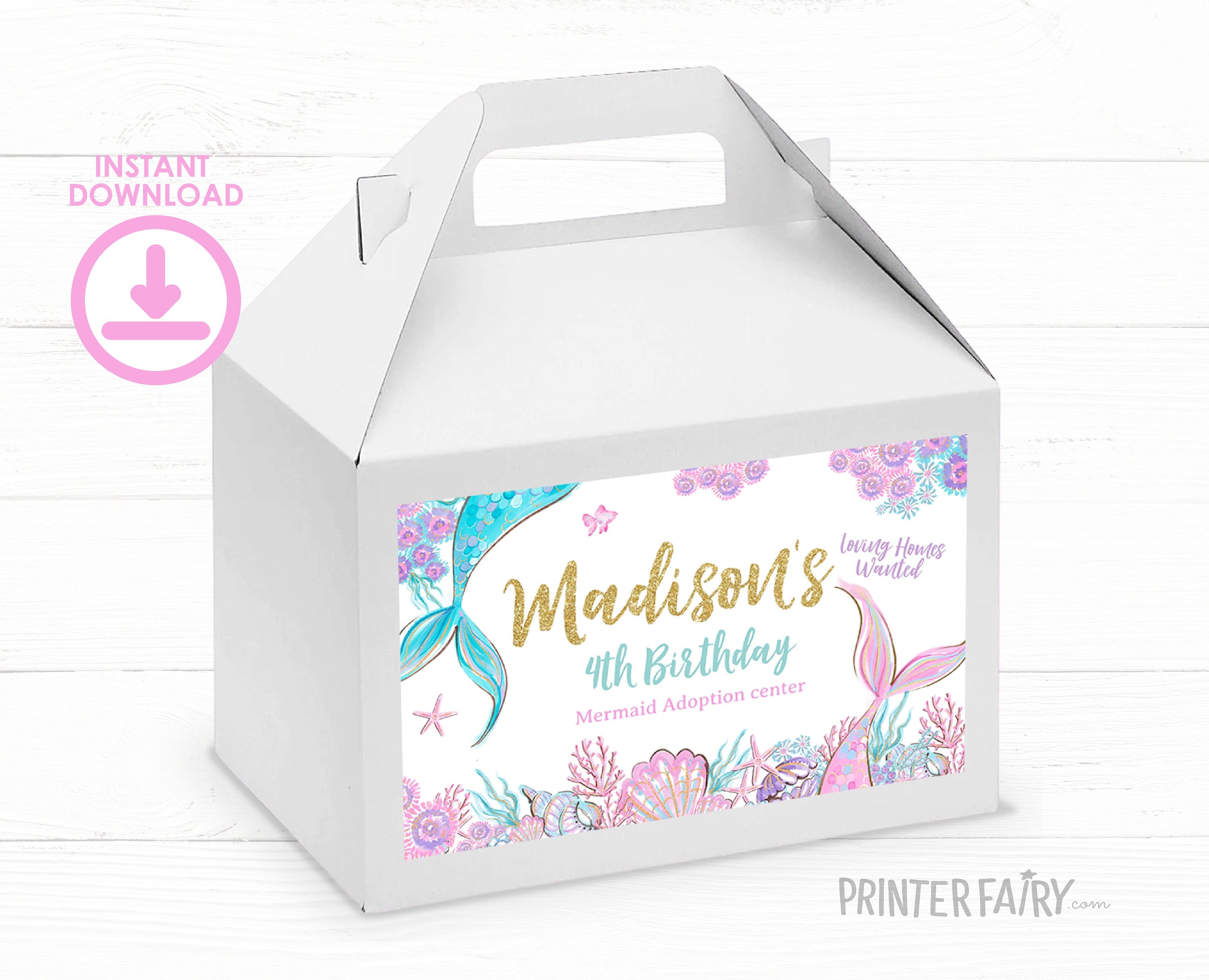 Mermaid Gable Box Label, Under The Sea Birthday (Digital Item)