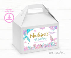 Mermaid Gable Box Label, Under The Sea Birthday (Digital Item)