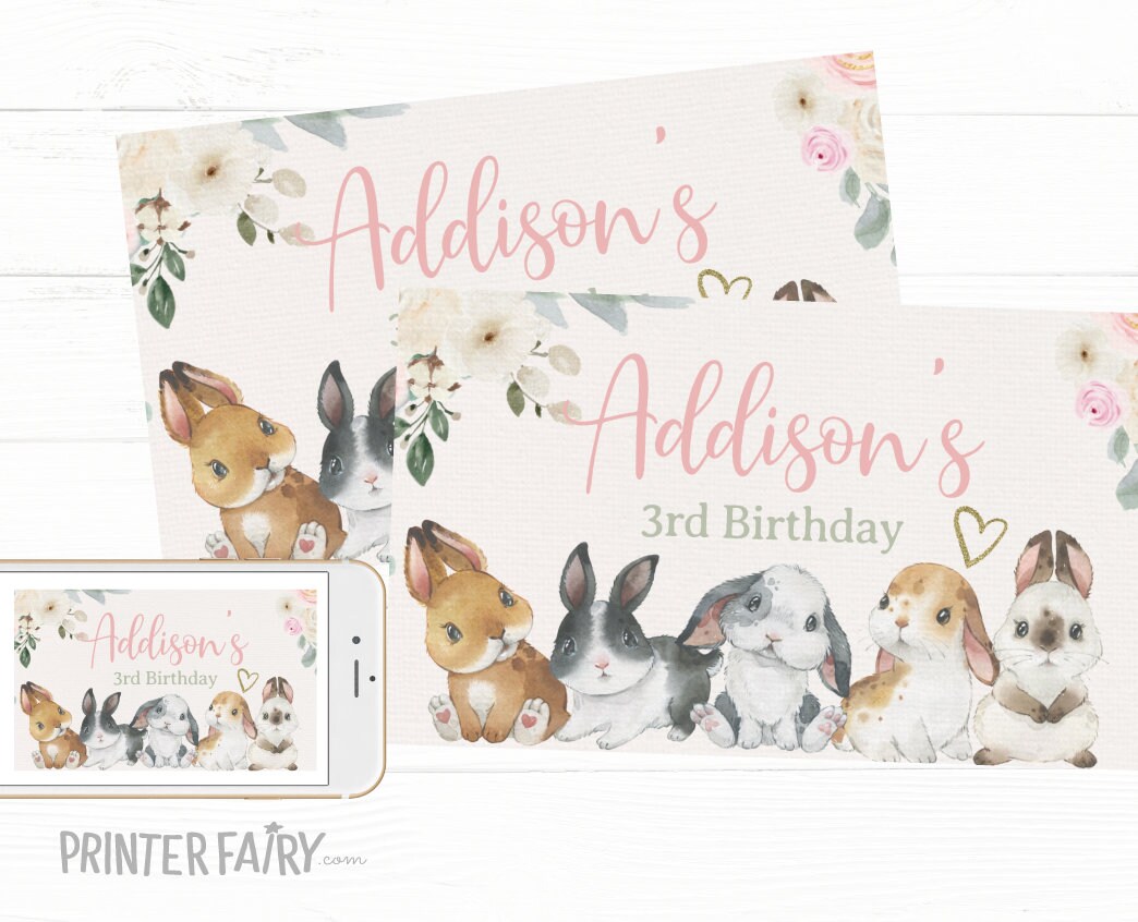 Bunny Party Gable Favor Box Labels, EDITABLE Template, INSTANT DOWNLOAD