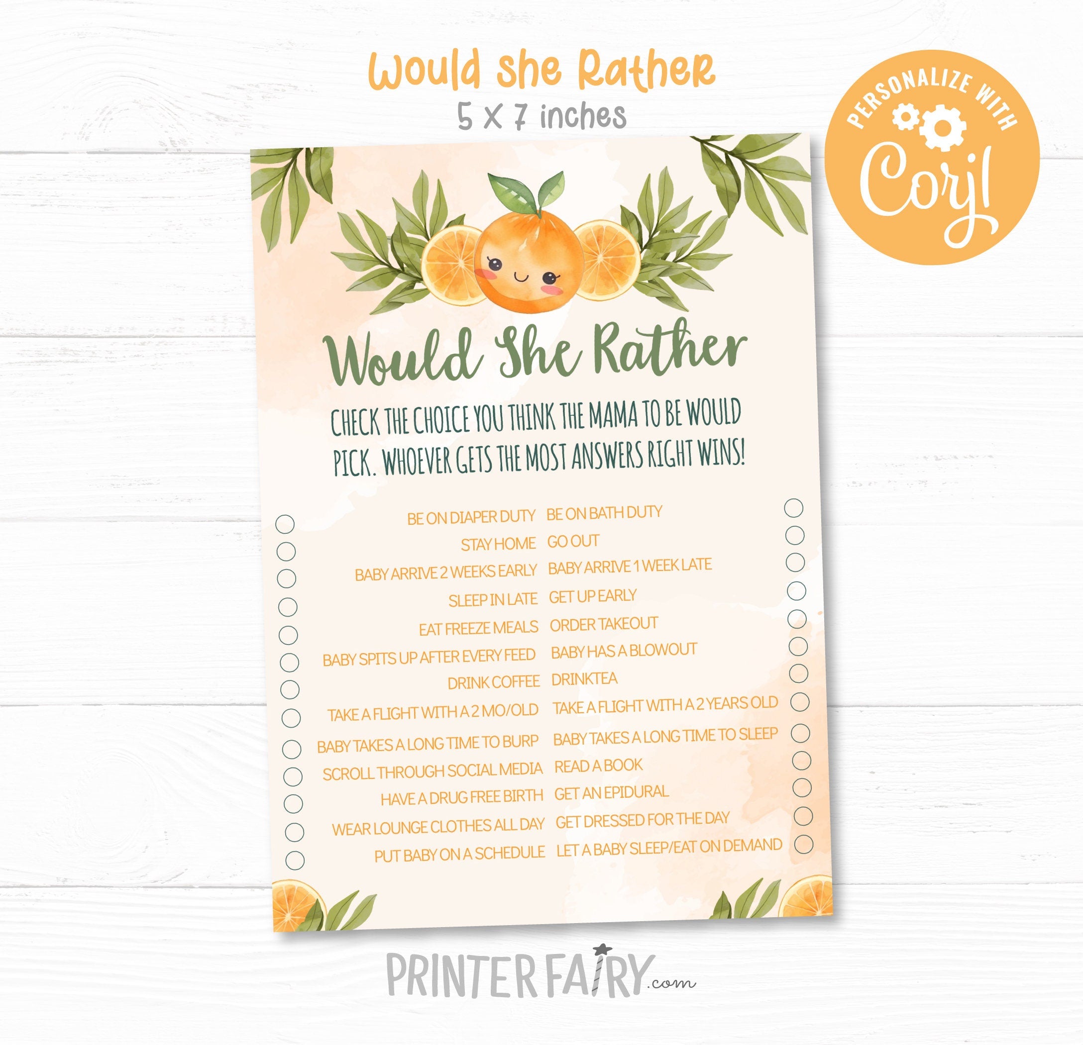 Orange Little Cutie Baby Shower Games, Editable (Digital Download)