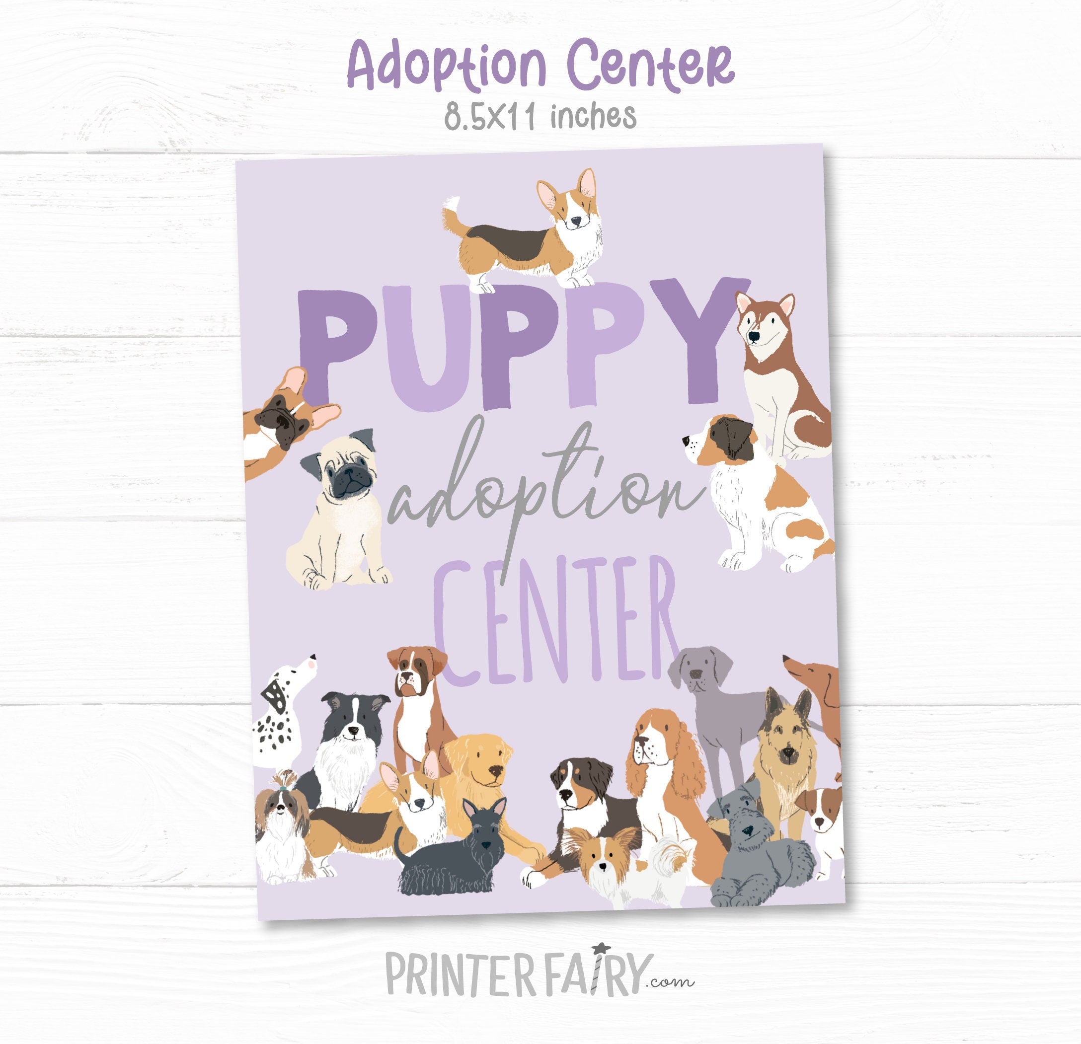 Adopt a Puppy Party Sign, Puppy Adoption Certificate (Instant Download)