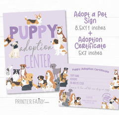 Adopt a Puppy Party Sign, Puppy Adoption Certificate (Instant Download)