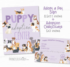 Adopt a Puppy Party Sign, Puppy Adoption Certificate (Instant Download)