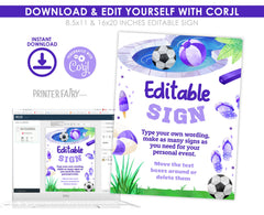 Soccer Pool Birthday Party Editable Sign Template, Instant Download