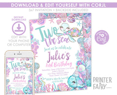 Under The Sea Birthday Invitation, Editable Ocean Party Template (Digital Download)