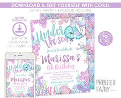 Under The Sea Birthday Invitation, Ocean Theme, Editable Template (Instant Download)