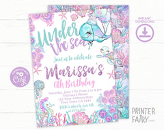 Under The Sea Birthday Invitation, Ocean Theme, Editable Template (Instant Download)