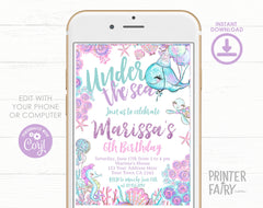 Under The Sea Birthday Invitation, Ocean Theme, Editable Template (Instant Download)