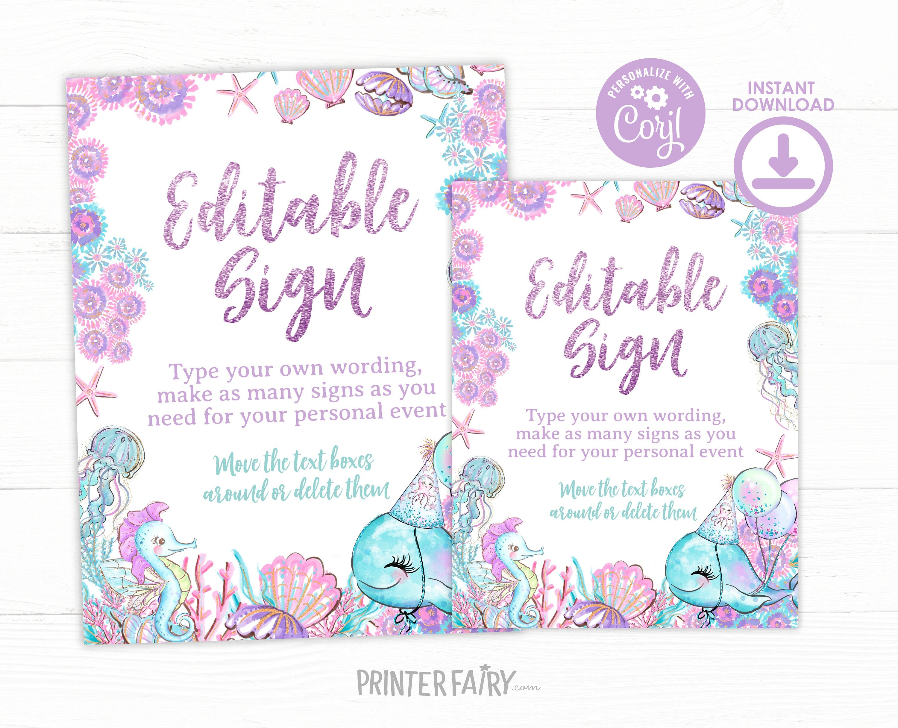 Under The Sea Birthday Sign Template, Ocean Party Decoration (Digital Download)