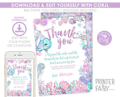 Under The Sea Thank You Card, Ocean Birthday, Editable Template (Instant Download)