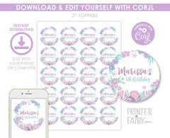 Under The Sea Birthday Toppers, Editable Round Labels (Instant Download)