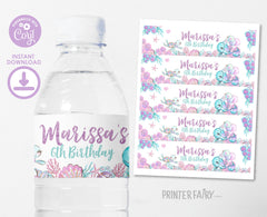 Under The Sea Birthday Party Water Bottle Labels, Editable Template (Instant Download)