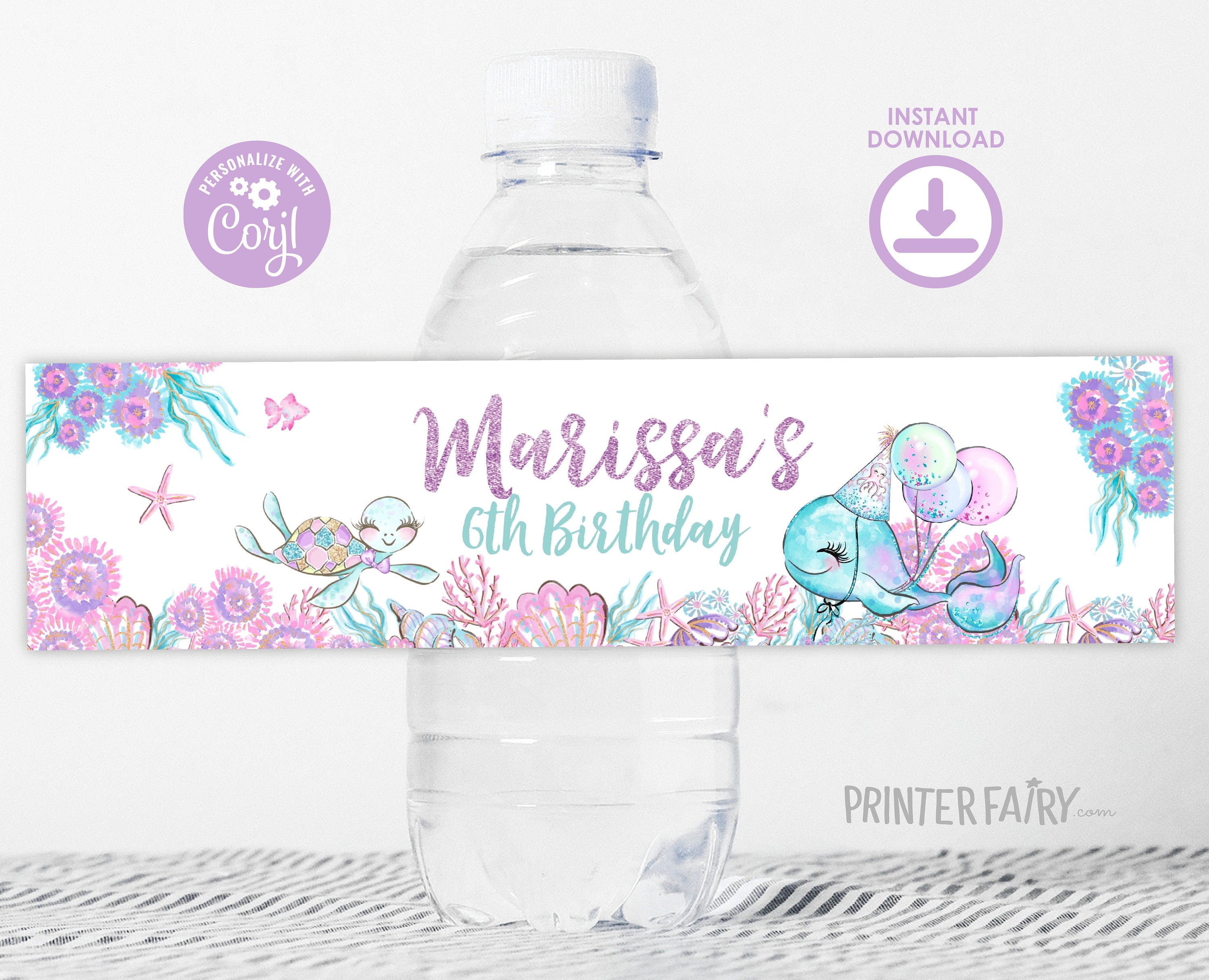 Under The Sea Birthday Party Water Bottle Labels, Editable Template (Instant Download)