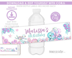 Under The Sea Birthday Party Water Bottle Labels, Editable Template (Instant Download)
