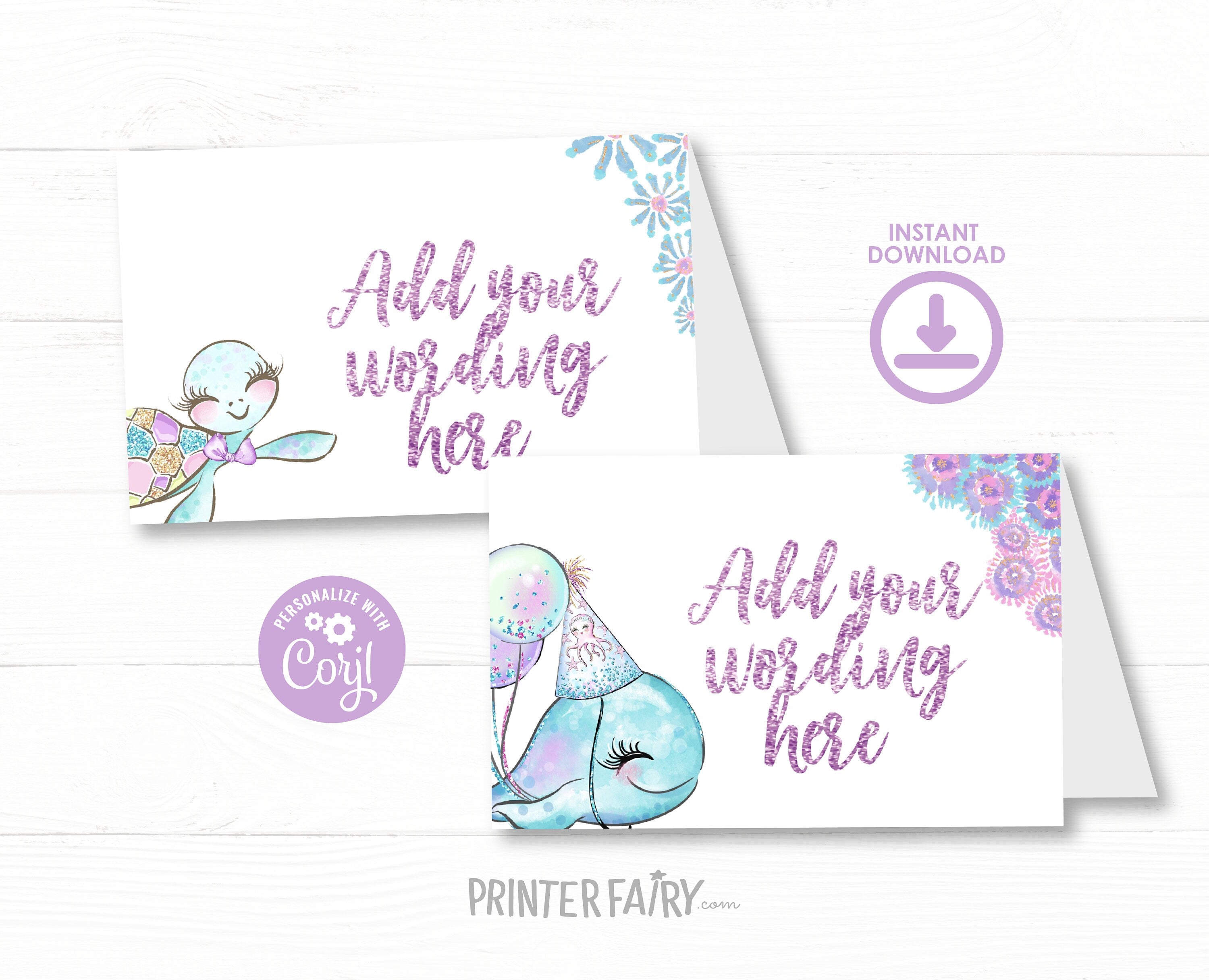 Under The Sea Birthday Party Food Tents, Editable Labels (Digital Download)