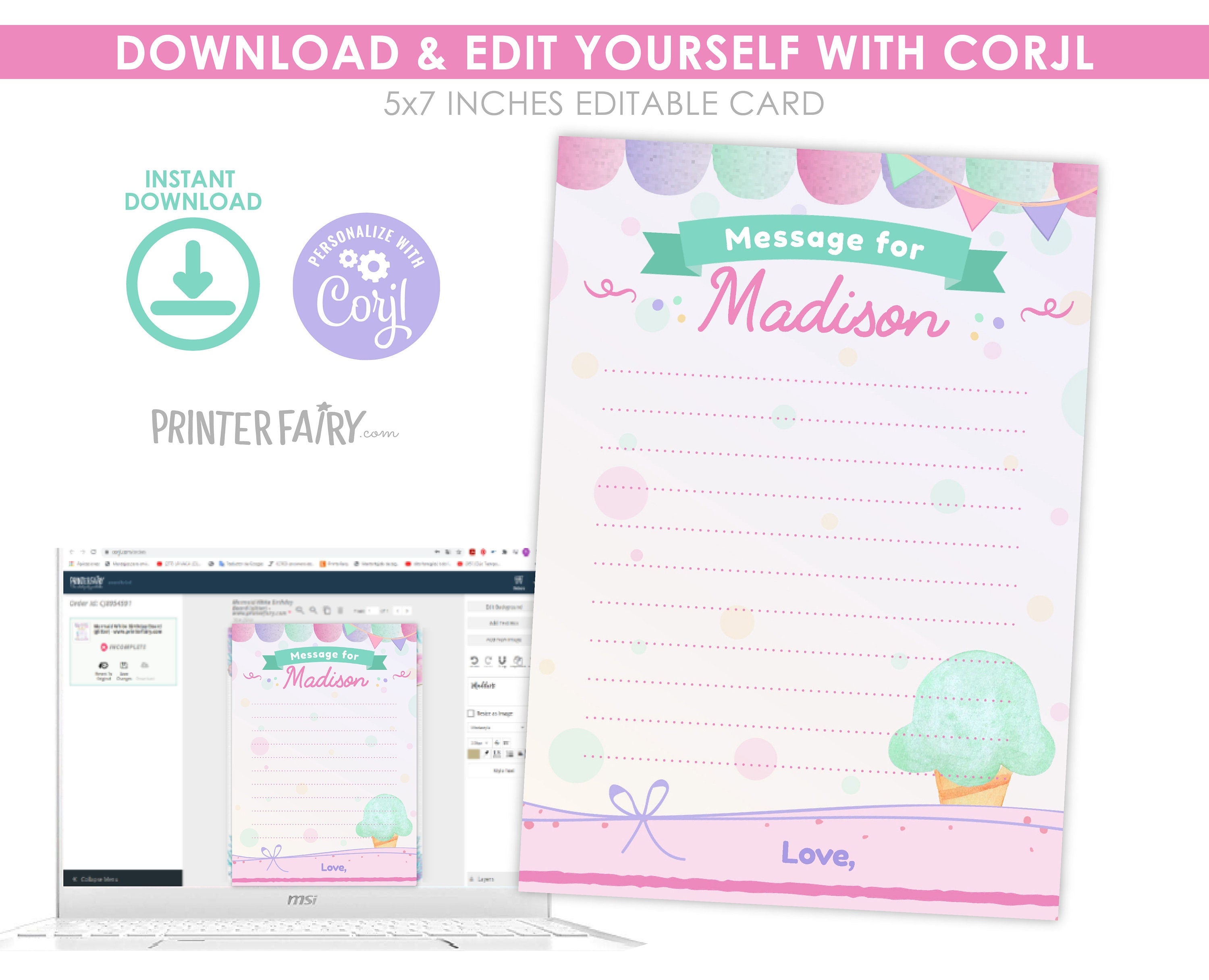 Ice Cream Birthday Time Capsule, EDITABLE (Digital Download)