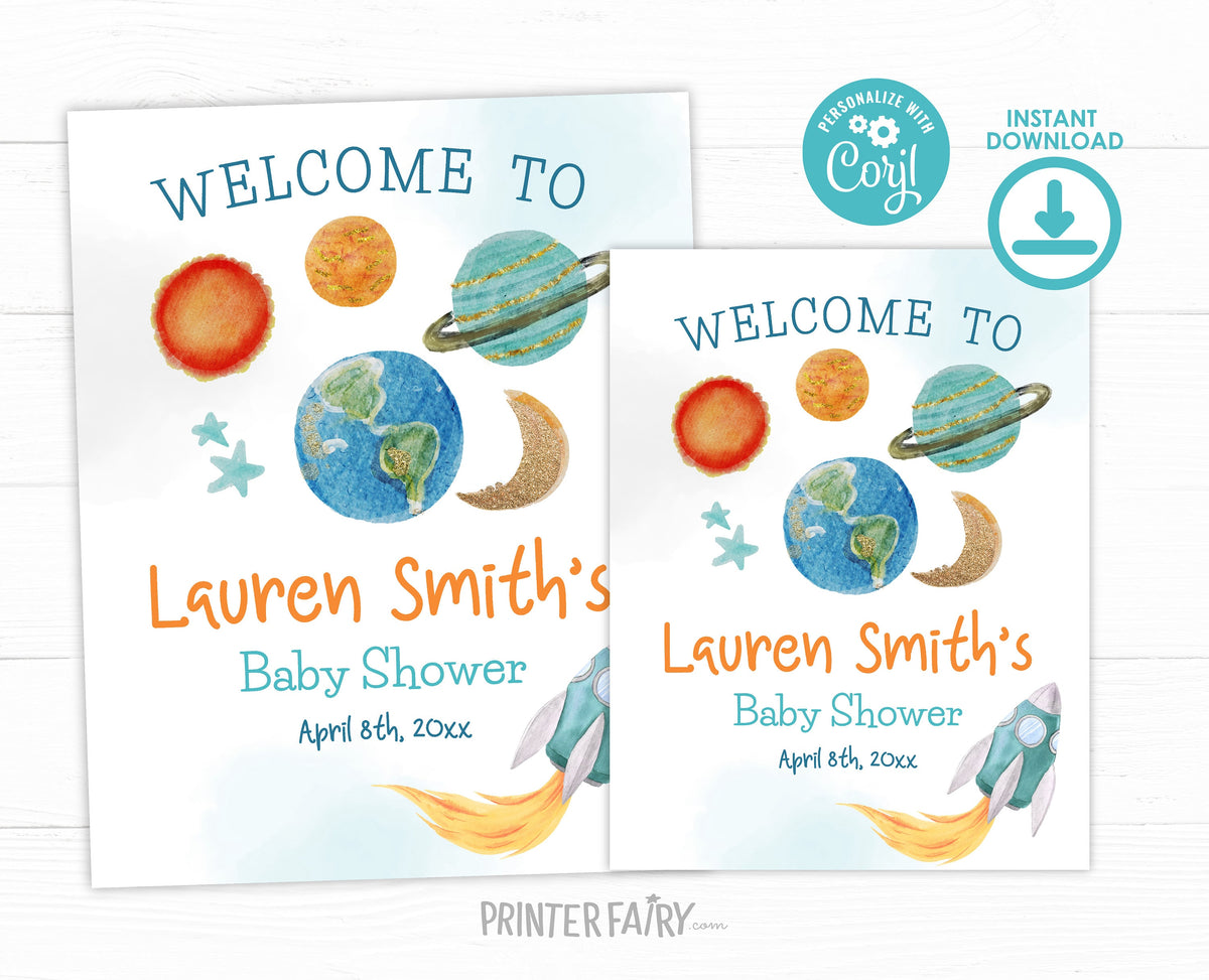 Outer Space Birthday Welcome Sign, Galaxy Party Decor (Editable Template)