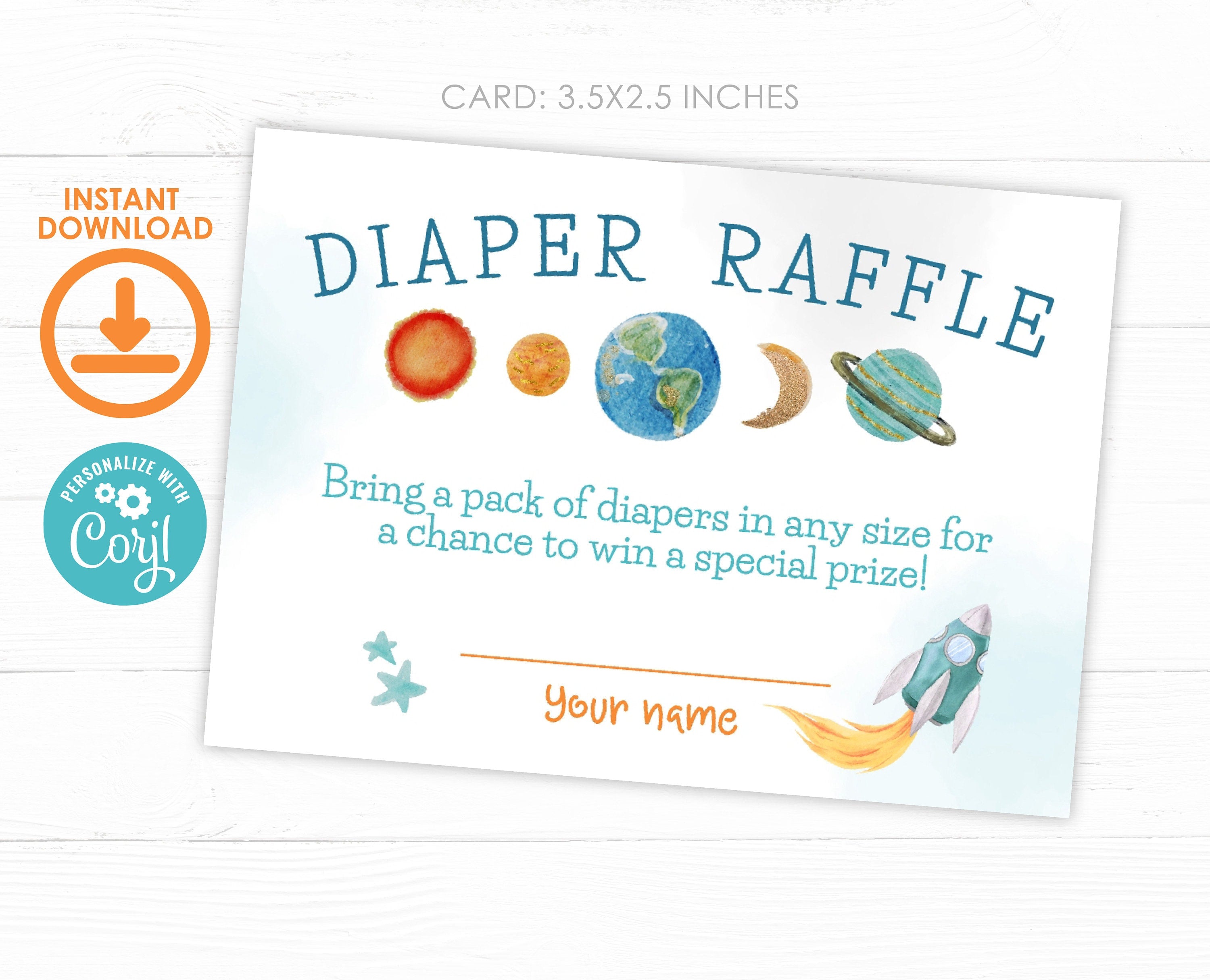 Space Baby Shower Diaper Raffle Ticket, Editable Template (Digital Download)