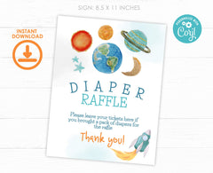 Space Baby Shower Diaper Raffle Ticket, Editable Template (Digital Download)