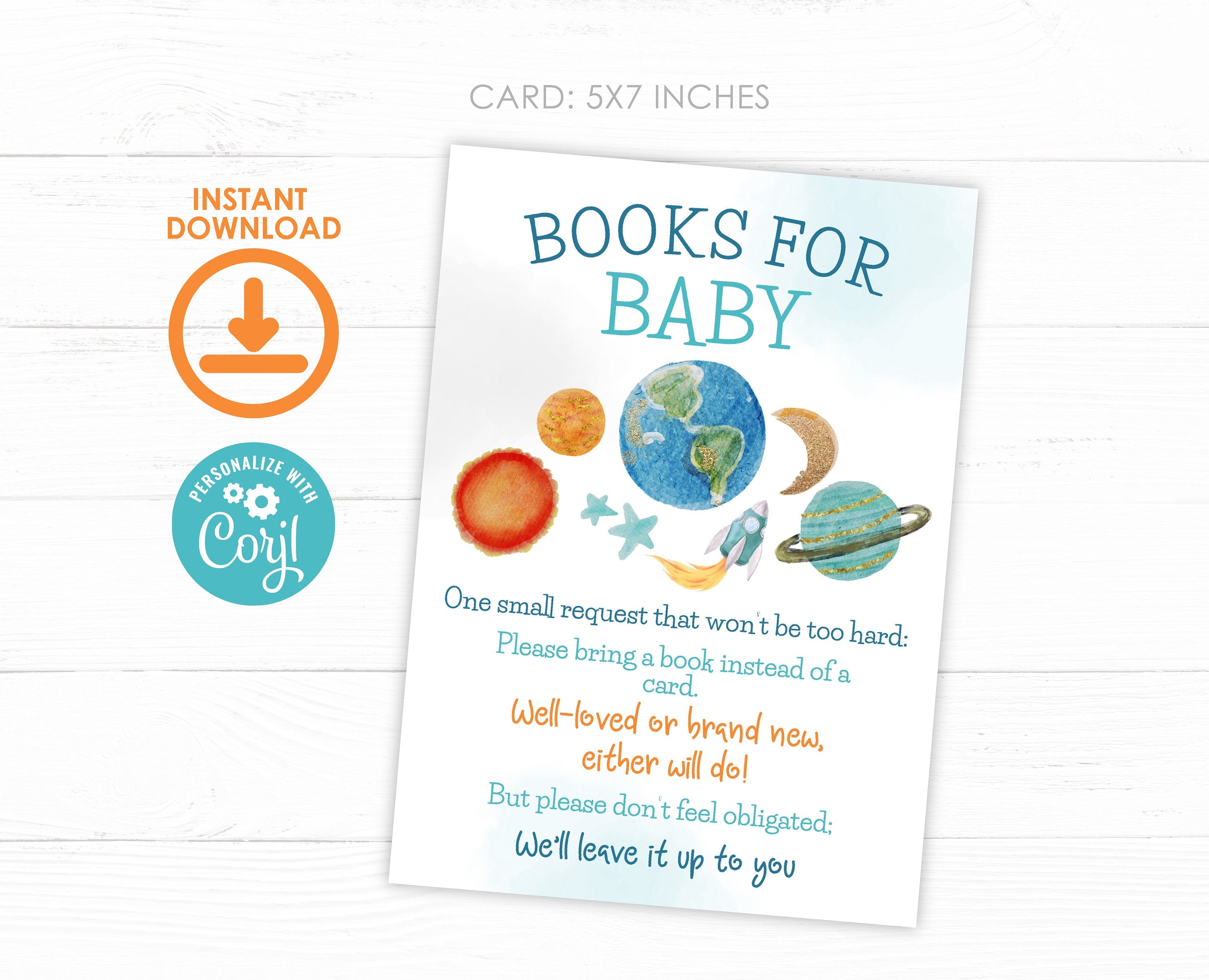 Space Baby Shower Books for Baby Sign, Editable Template (Digital Download)