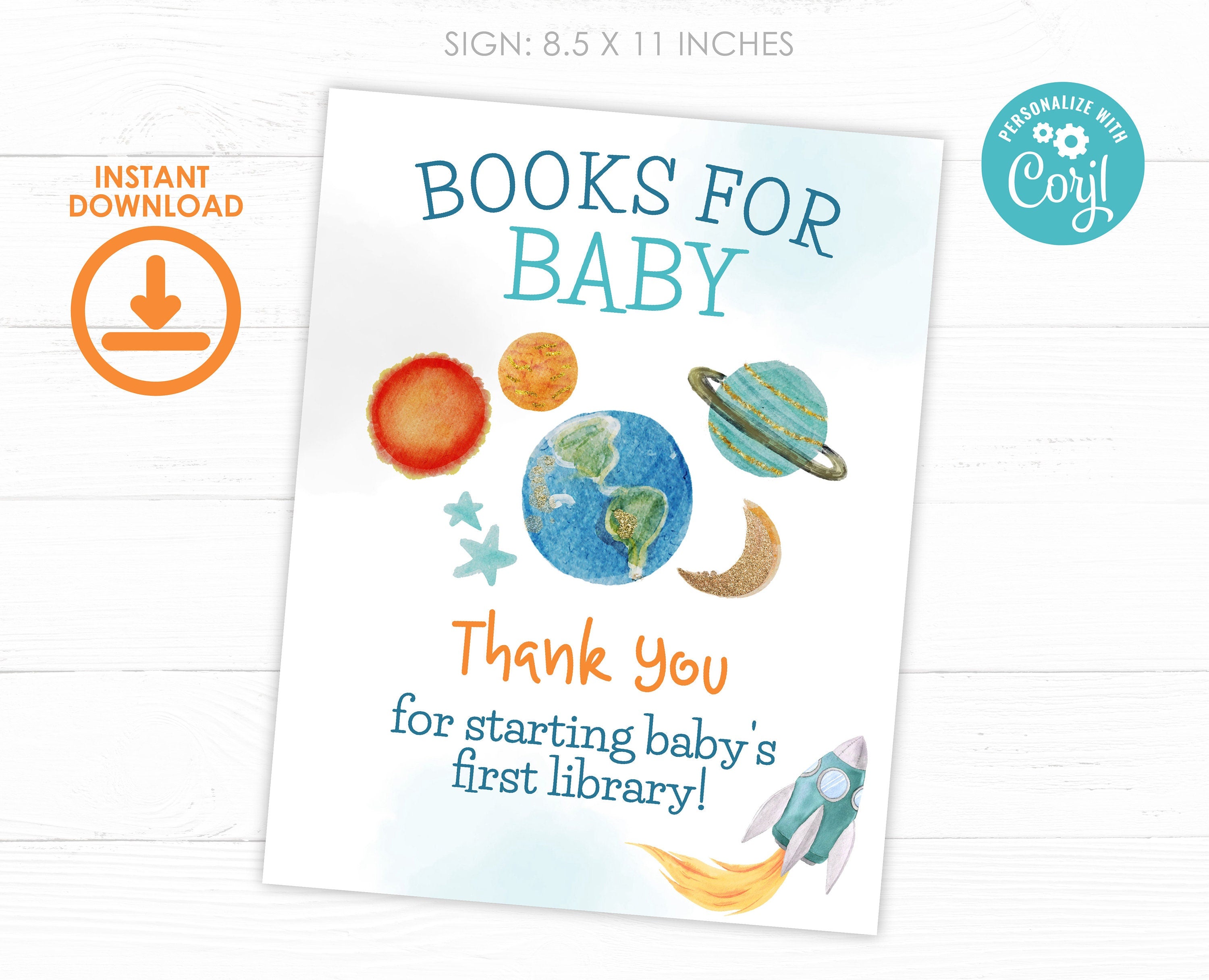 Space Baby Shower Books for Baby Sign, Editable Template (Digital Download)