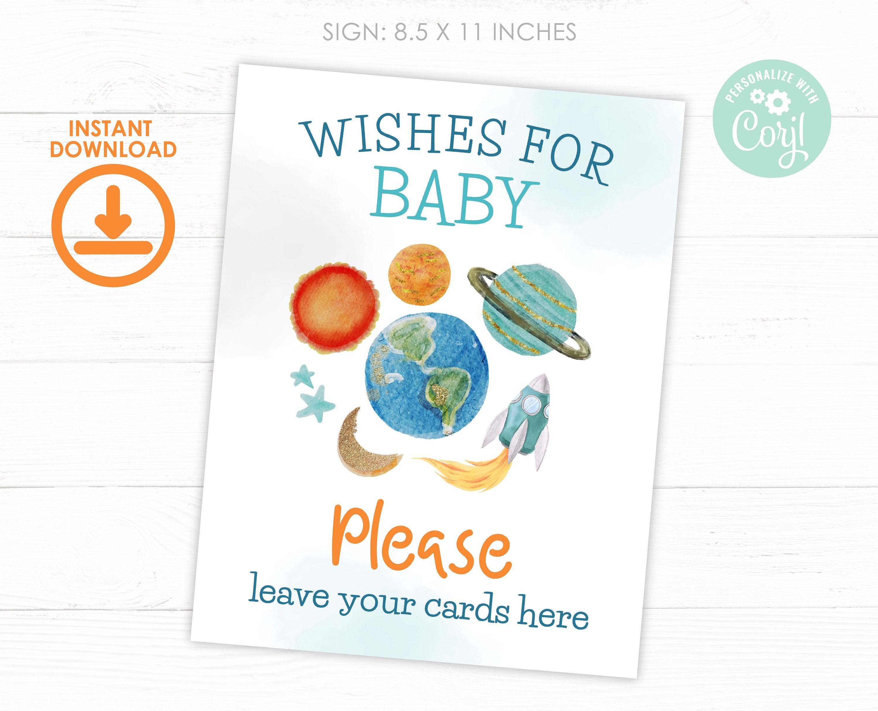 Editable Space Baby Shower Wishes Card (Digital Download)