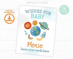 Editable Space Baby Shower Wishes Card (Digital Download)