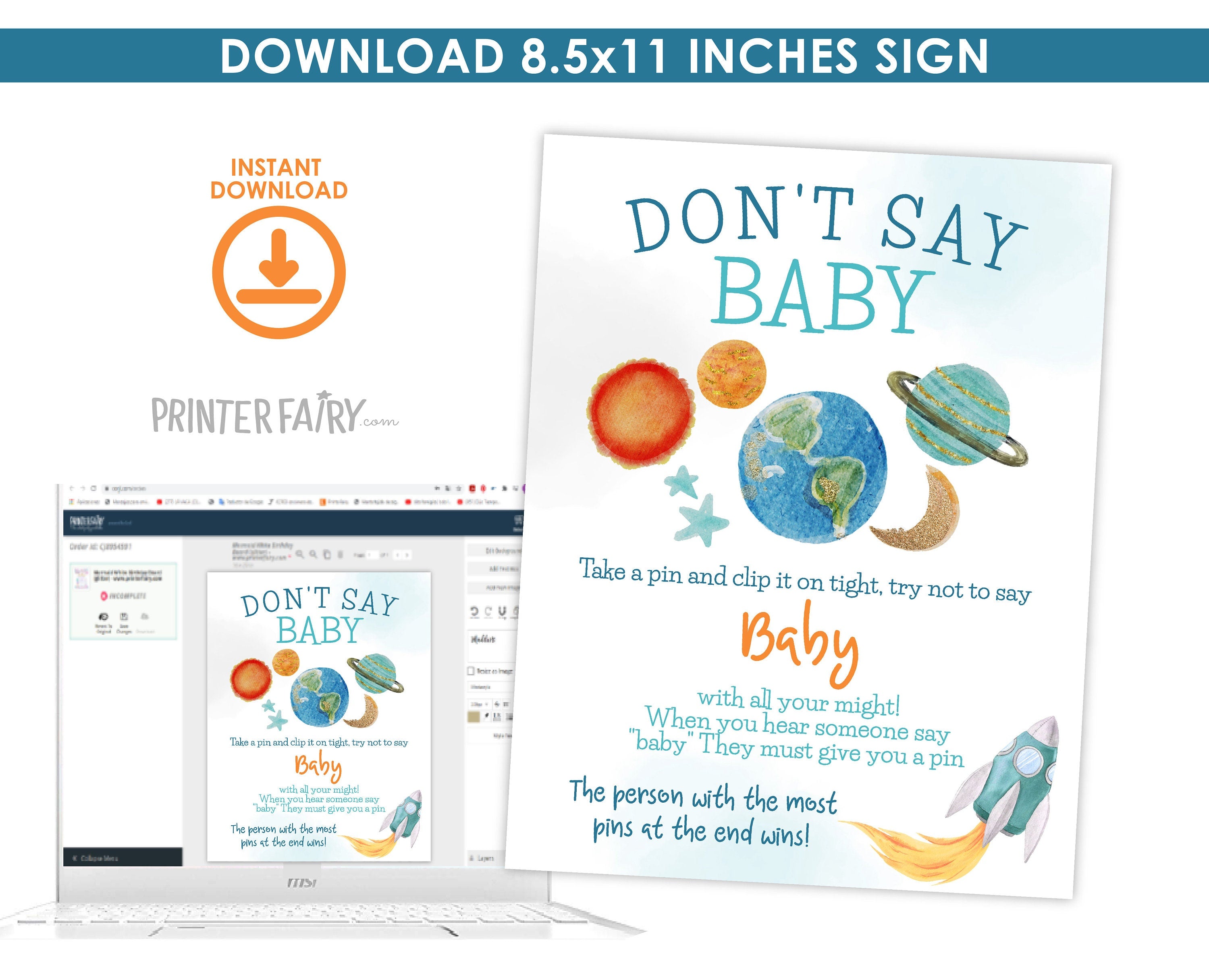 Space Baby Shower Games Pack, Outer Space Theme (Digital Download)