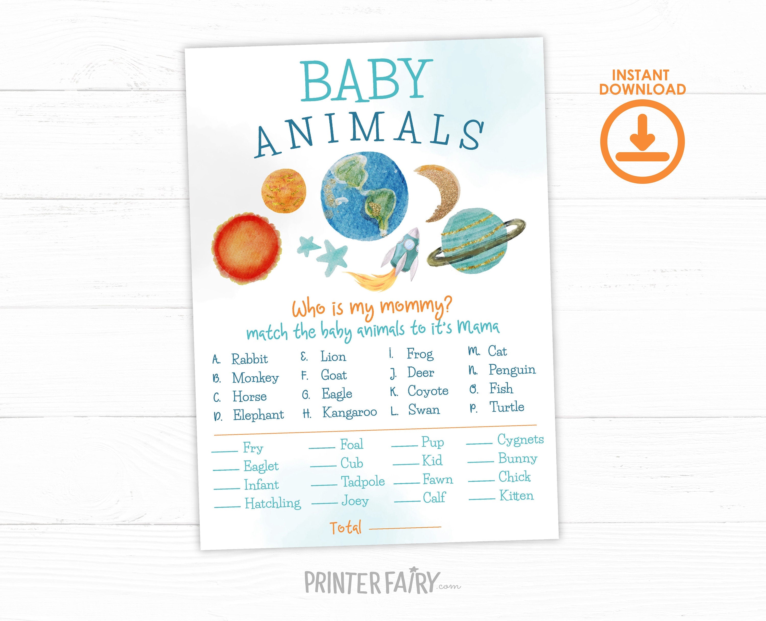 Space Baby Shower Games Pack, Outer Space Theme (Digital Download)