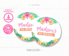 Luau Party Toppers or Round Labels Editable Template, Personalize for any Occassion, INSTANT DOWNLOAD