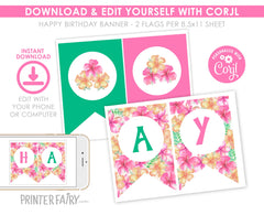 Hawaiian Luau Birthday Banner, Editable Tropical Party Decor (Digital Download)