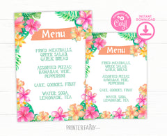 Luau Party Menu Hawaiian Dinner Menu Editable Template, Table Sign, INSTANT DOWNLOAD