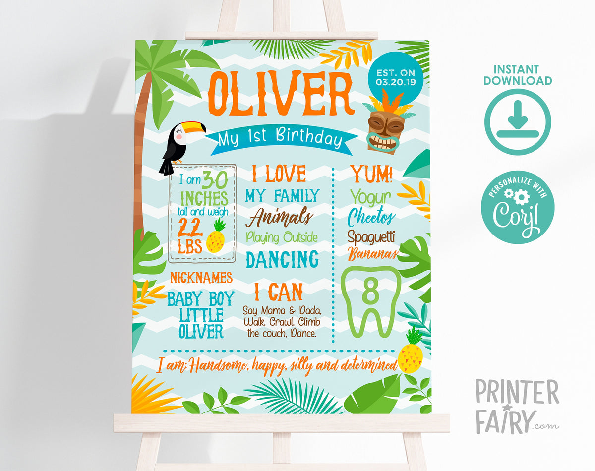 Luau Birthday Board, Editable Hawaiian Party Decorations (Digital Download)