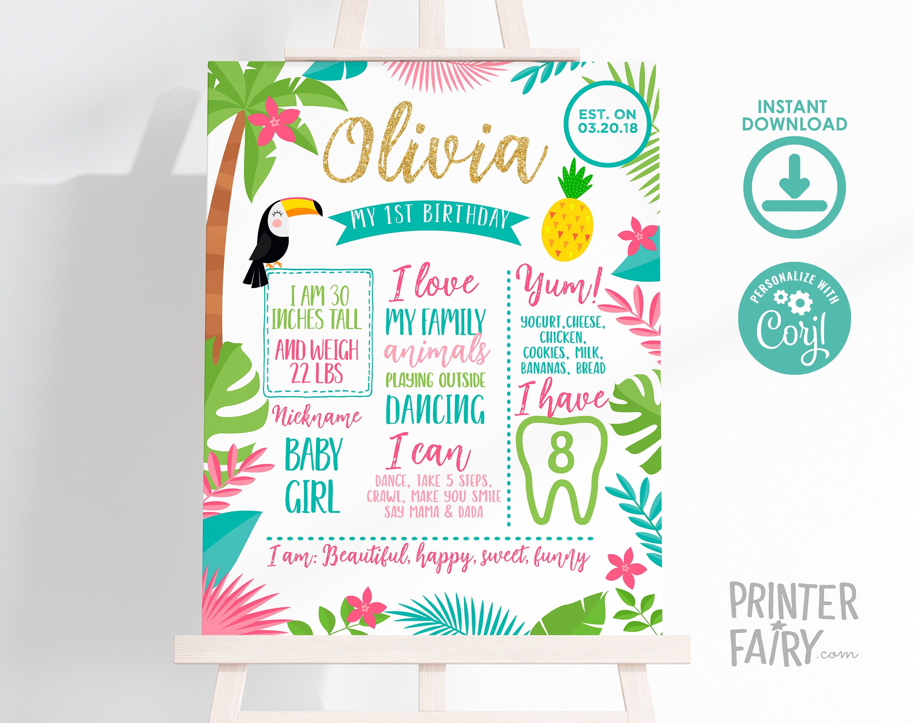 Editable Luau Birthday Board, Hawaiian Party Decorations (Digital Download)