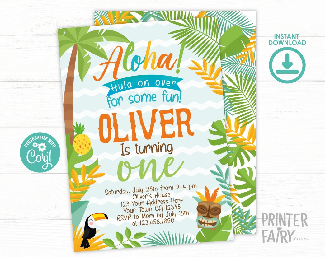 Editable Luau Birthday Invitation, Tropical Beach Party (Digital Invite)