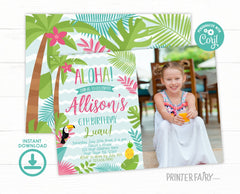 Editable Luau Birthday Invitation with Photo (Digital Download)