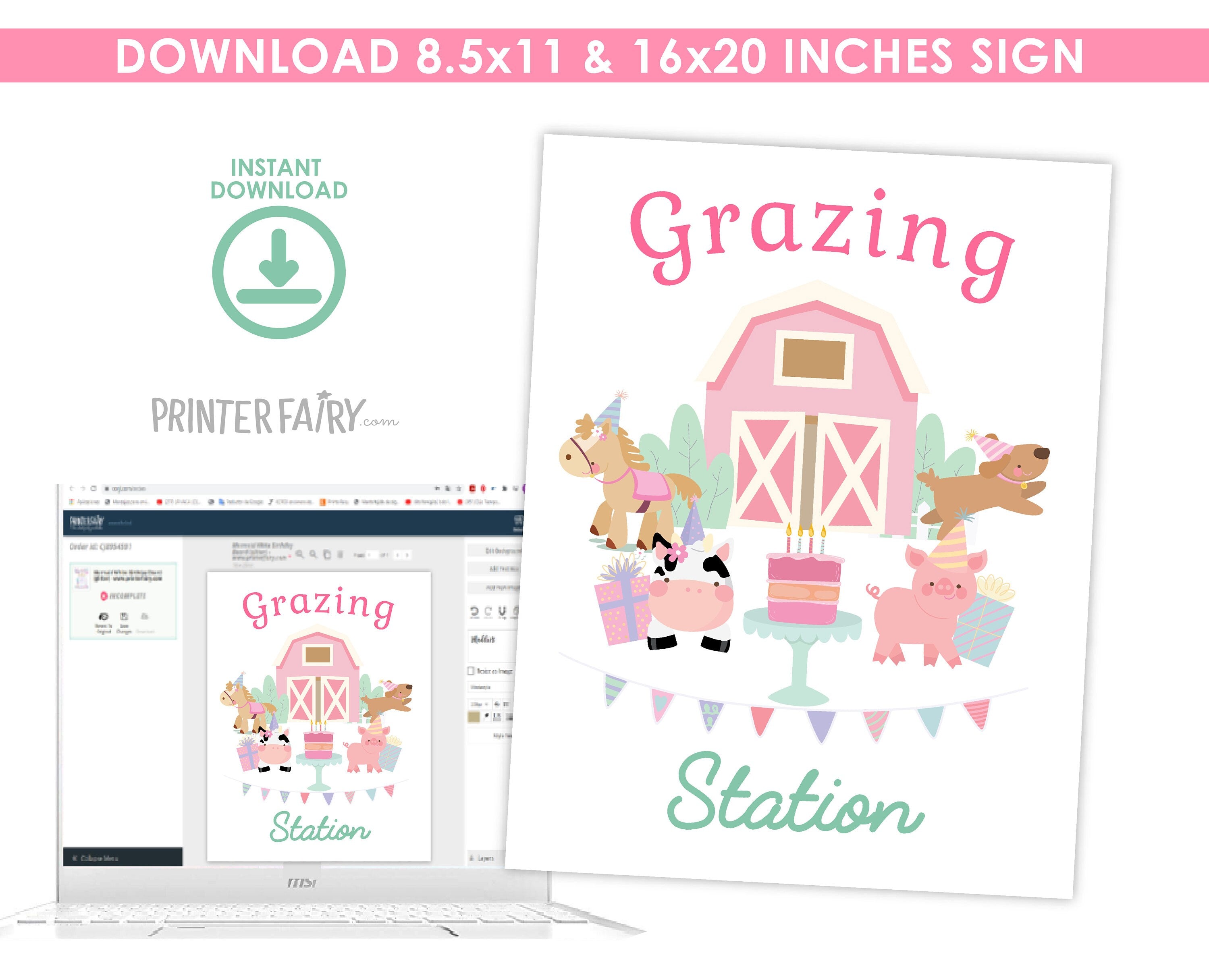 Farm Birthday Party Games, Cute Animals, Pink Barnyard Decor (Digital Download)