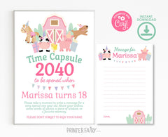 Farm Birthday Time Capsule Sign, Pink Barnyard Animals (Instant Download)