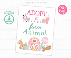 Farm Animals Adoption Pack, Editable Birthday Party Decor (Digital Item)