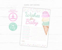 Ice Cream Baby Shower Games, Wishes for Baby Editable Templates, Instant Download
