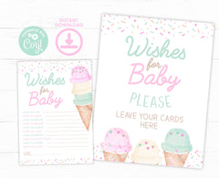 Ice Cream Baby Shower Games, Wishes for Baby Editable Templates, Instant Download
