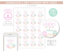 Ice Cream Baby Shower Toppers, Editable Label Template (Digital Instant Download)