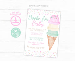 Ice Cream Baby Shower Books for Baby Editable Sign and Card Templates, Instand Download