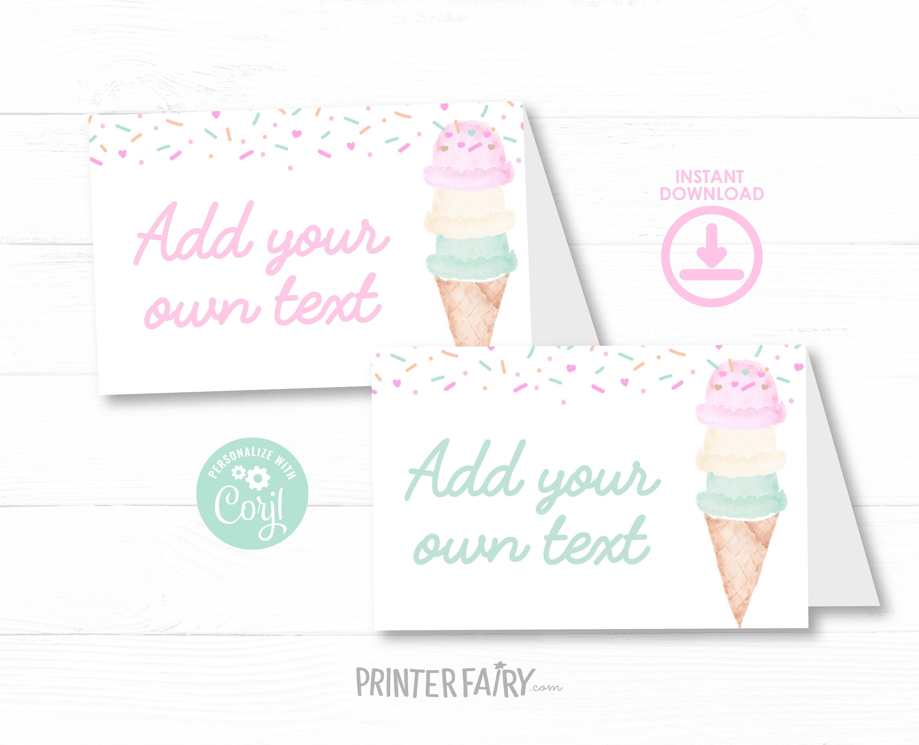 Ice Cream Party Food Tent Cards Printable Editable Instant Download